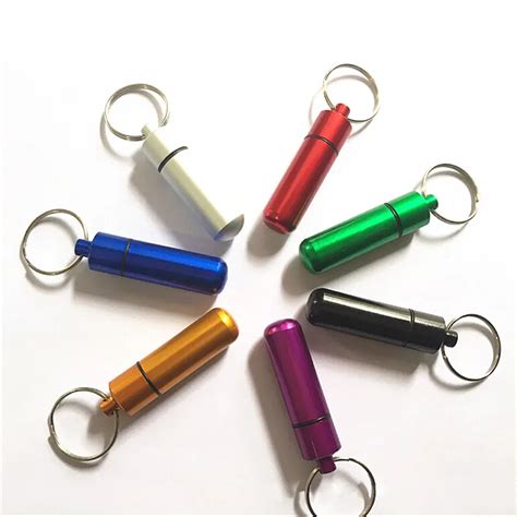 New 1pcs Waterproof Pill Box Key Chain Aluminum Case Bottle Drug Holder ...