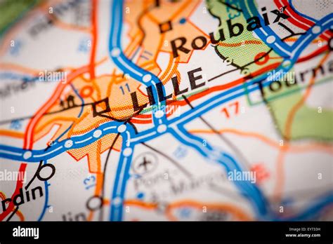 Map Photography: Lille City on a Road Map Stock Photo - Alamy