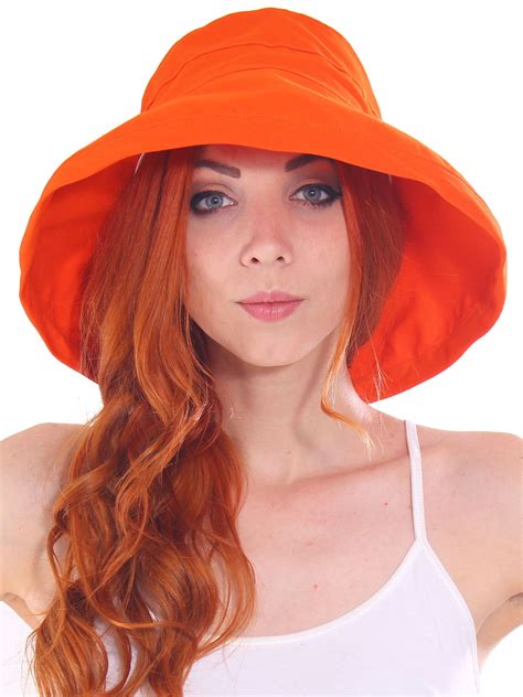 Women's Cotton Foldable Summer Sun Hat w/ Bow,Orange - Walmart.com