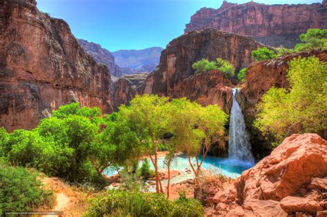 Download wallpaper Havasu Falls, Grand Canyon, Arizona, USA free desktop wallpaper in the ...