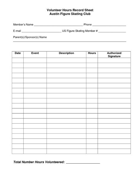 Volunteer Hours Log Sheet | Printable