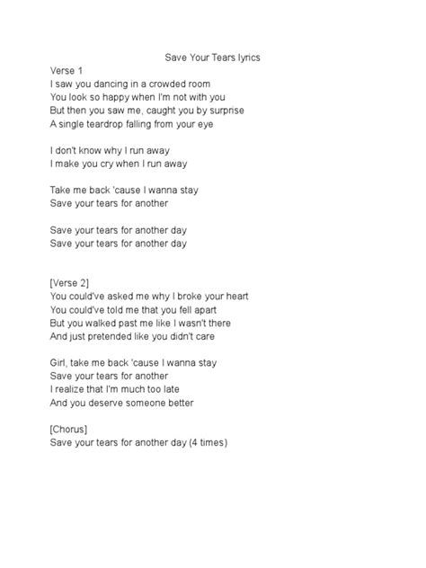 Save Your Tears Lyrics | PDF