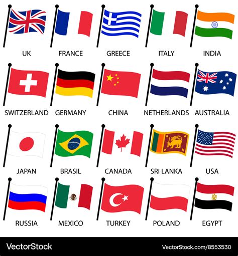 Simple color curved flags different country Vector Image