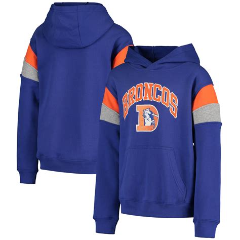 Youth Royal Denver Broncos Retro Color Block Pullover Hoodie