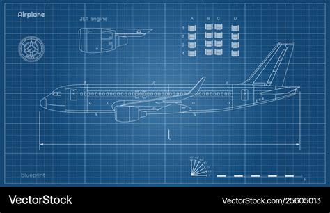 Aircraft in outline style blueprint plane Vector Image