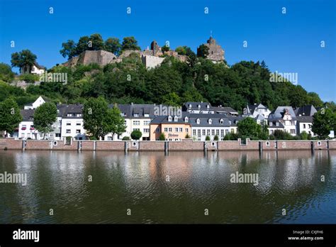 View of Saarburg with the Saarburg castle, district Trier-Saarburg ...