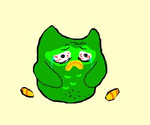 Duolingo is tired. Please leave him alone now - Drawception