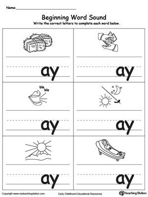 *FREE* Beginning Word Sound: AY Words | MyTeachingStation.com