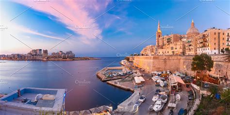 Valletta skyline at sunset malta stock photo containing valletta and malta | High-Quality ...