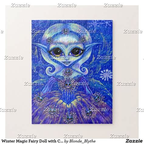 Winter Magic Fairy Doll with Cats & Snowflakes Jigsaw Puzzle Magic Fairy, Big Eyes Art, Winter ...