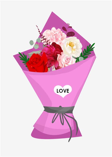 Cartoon Flower Bouquet Romantic Romantic Valentines Day, Bouquet Clipart, Rose, Flower PNG ...