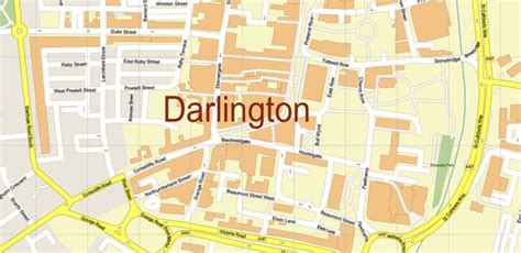 Darlington UK Map Vector City Plan High Detailed Street Map editable Adobe Illustrator in layers