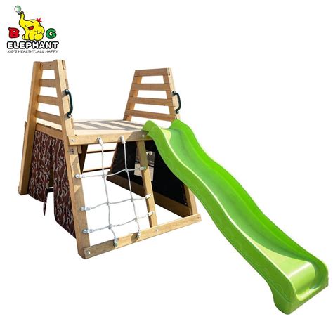 Wooden Playground Slide Set with Climbing Rope and Swing for Kids ...