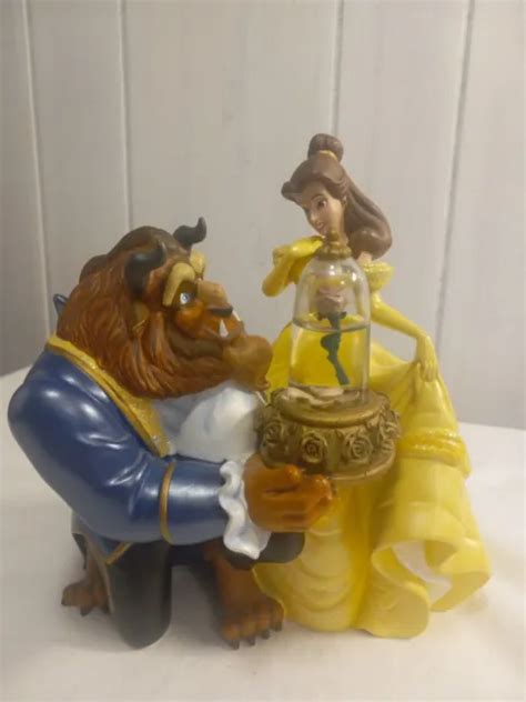 VINTAGE DISNEY BEAUTY & Beast Belle Snow Globe Music Box w/ Rose in Dome $125.00 - PicClick