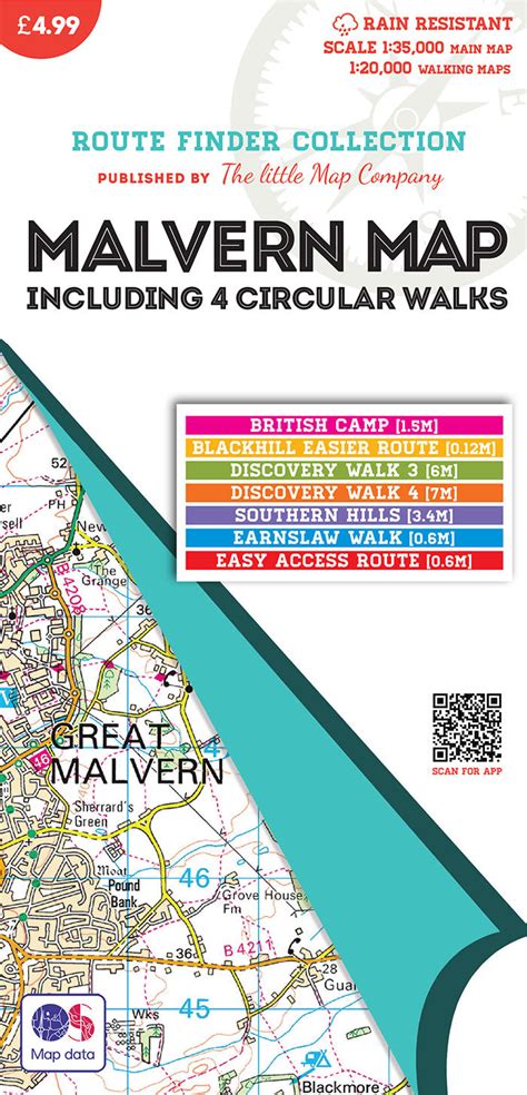 Malvern Walks Map Including 4 Circular Walks - The Little Map Company