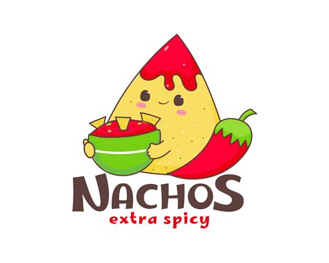 Nachos cartoon logo. Mexican traditional street food. Cute adorable food character concept ...