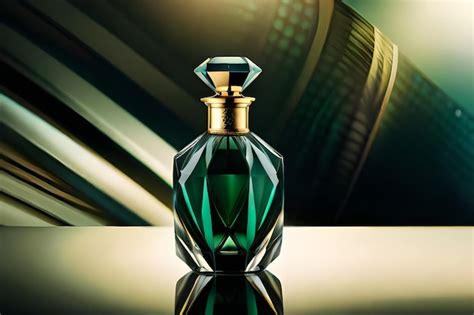 A green bottle of perfume with a gold top and a green top. | Premium AI-generated image