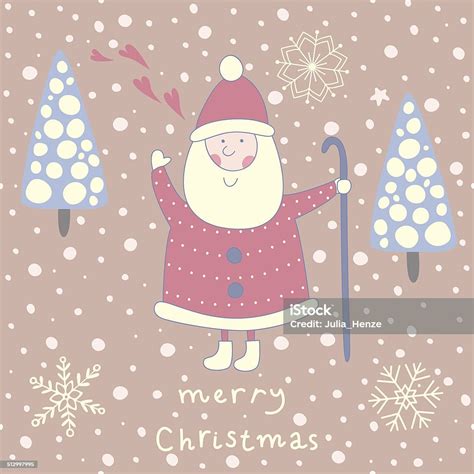 Kartu Ucapan Natal Yang Lucu Dengan Santa Claus Ilustrasi Stok - Unduh Gambar Sekarang - Bentuk ...