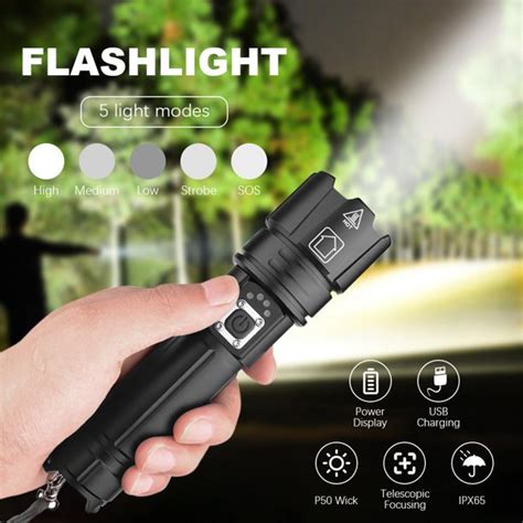 10000 Lumens Tactical Flashlight,Rechargeable Waterproof Searchlight X ...