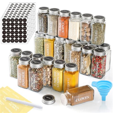 AOZITA 36 Pcs Glass Spice Jars with Spice Labels - 4oz Empty Square Spice Bottles - Shaker Lids ...