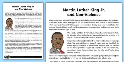 Dr Martin Luther King: Religion & Non-Violence Info Sheet