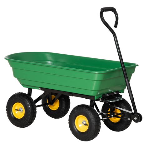 Buy Outsunny 75 Litre Large Garden Cart Heavy Duty 4 Wheel Trolley Dump Wheelbarrow Tipping ...