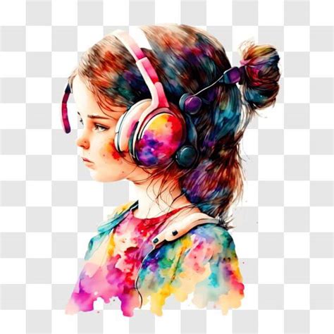 Download Colorful Painting of a Girl Listening to Music PNG Online - Creative Fabrica