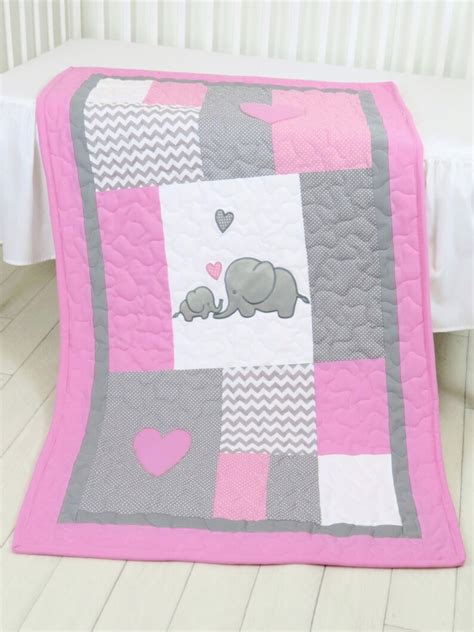 Elephant Baby Blanket Elephant Quilt Blanket Pink Gray - Etsy