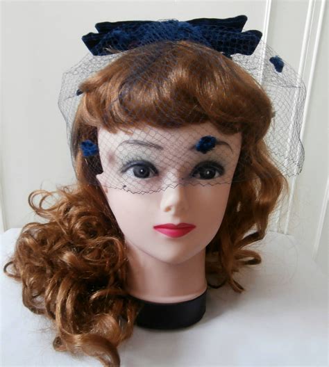 Vintage 1960's Navy Blue Dotted Russian Veiled Navy Velvet Bow Fascinator Hat by SBDVintage on ...