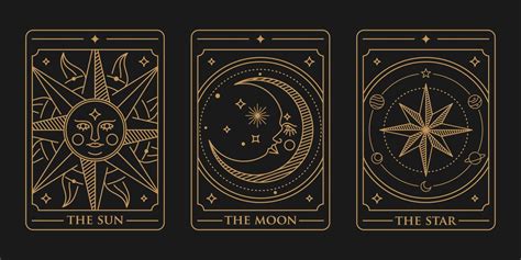 tarot deck card set Illustration. the sun, the moon and the star golden ...