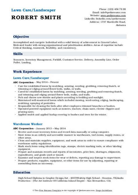 Landscaper Resume Samples | QwikResume