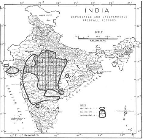 Map of India showing distribution of vertisols soil with dependable and ...