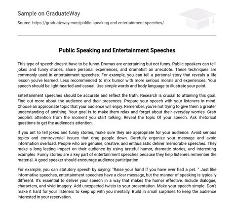 ⇉Public Speaking and Entertainment Speeches Essay Example | GraduateWay