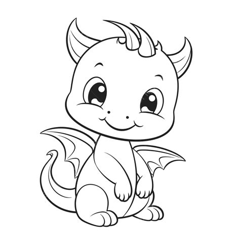 Cute Baby Dragon Coloring Page Print Outline Sketch Drawing Vector, Dragon Drawing, Baby Drawing ...