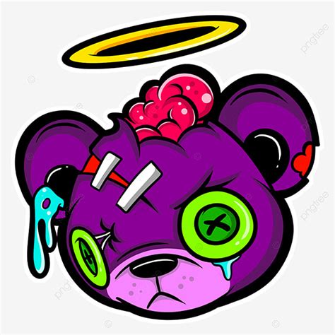 Teddy Bear Head Clipart Vector, Zombie Teddy Bear Head Cartoon, Sticker Design, Apparel ...