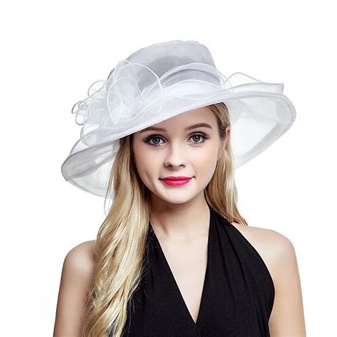 Lawliet White Summer Hats for Women Ladies Organza Wide Brim Sun Hat ...