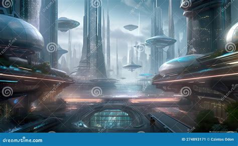 An Illustration of a Futuristic Cyberpunk City and a Sci-fi Vision. Stock Illustration ...