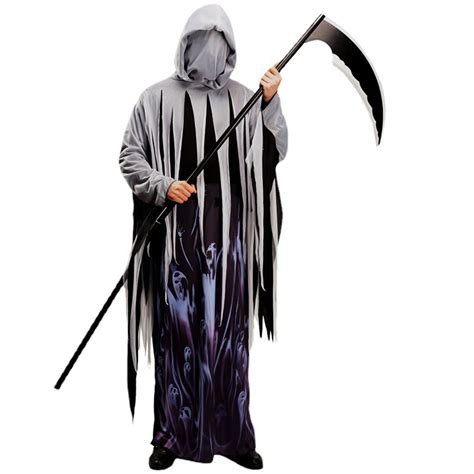 Halloween Grim Reaper Costume for Adults Deluxe Cloak + Hood + Gloves ...