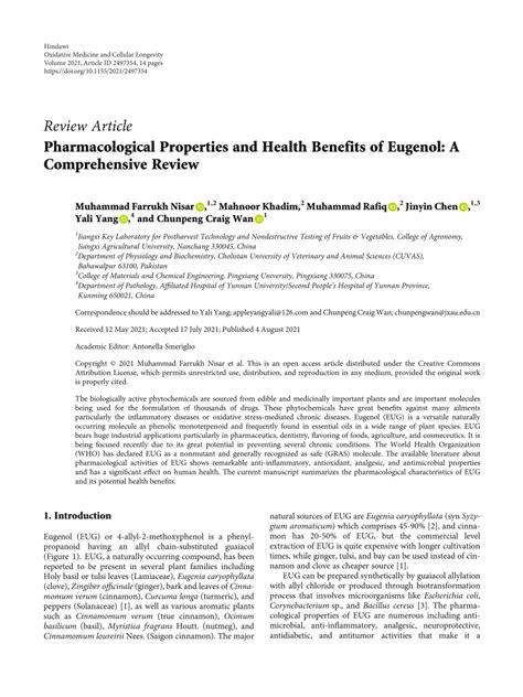 (PDF) Review Article Pharmacological Properties and Health Benefits of Eugenol: A Comprehensive ...