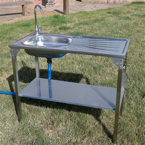 CAMPING SINK OUTDOOR KITCHEN STAINLESS STEEL DRAINING BOARD UNIT TAP ...