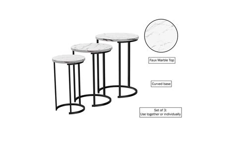 Set of 3 Tables Metal Legs Faux Marble Round End Tables Accent Home Decor | Groupon