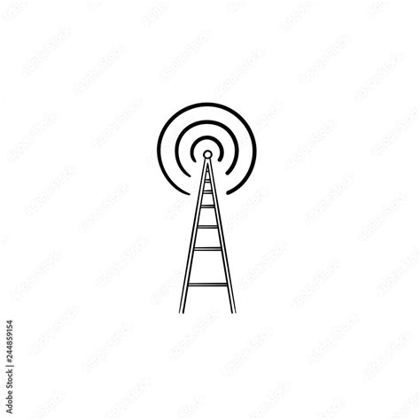 Radio tower hand drawn outline doodle icon. Radio antenna, wireless communication, broadcast ...