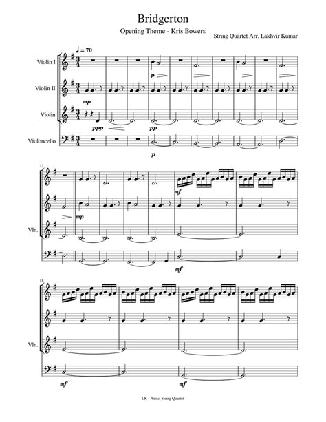 Bridgerton Theme Sheet music for Violin, Cello (String Quartet ...