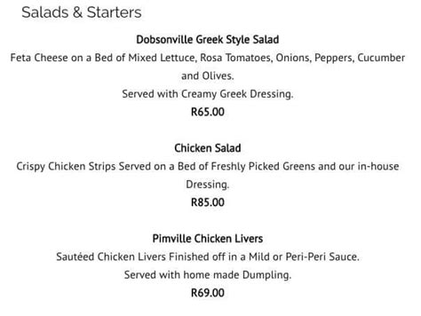 Menu at Sakhumzi Restaurant, Soweto