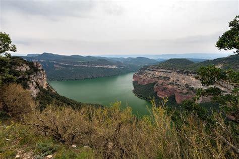 Premium Photo | View of sau reservoir with green water, catalonia, spain