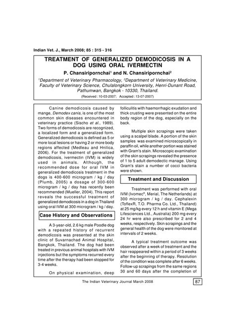 (PDF) Treatment of generalized demodicosis in a dog using oral ivermectin