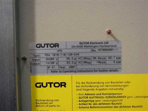 NEW Gutor Class ll UPS PEW 1010-110/120-EAN / 1-55000-UPS-2 AC to AC Uninterupted Power Supply ...