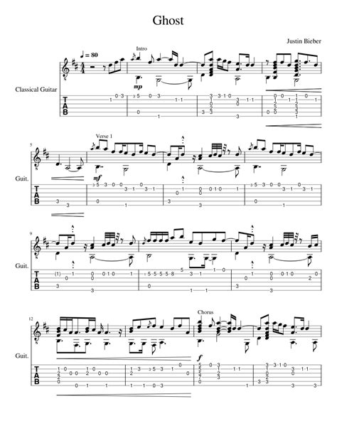 Ghost by Justin Bieber (Fingerstyle Arrangement) Sheet music for Guitar (Solo) | Musescore.com