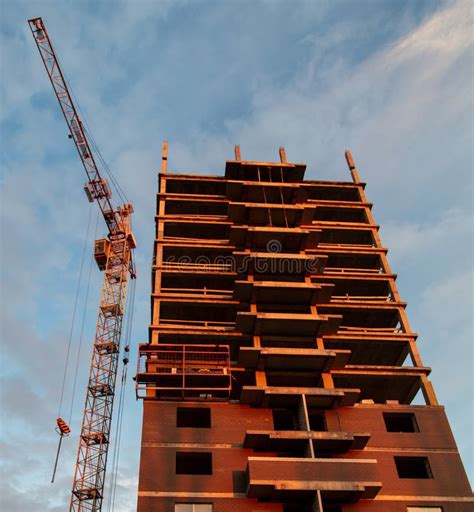 Crane at a House Construction Stock Image - Image of scaffolding, tower ...