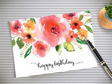 Happy Birthday Card Floral Birthday Card Printable 3.5x5 - Etsy